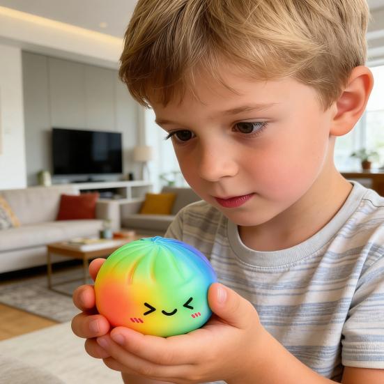 Colorful Steamed Bun Squeeze Toy Cute Slow Rising Fidget for Stress Relief Soft Non-Sticky Decompression Gadget for Kids Adults