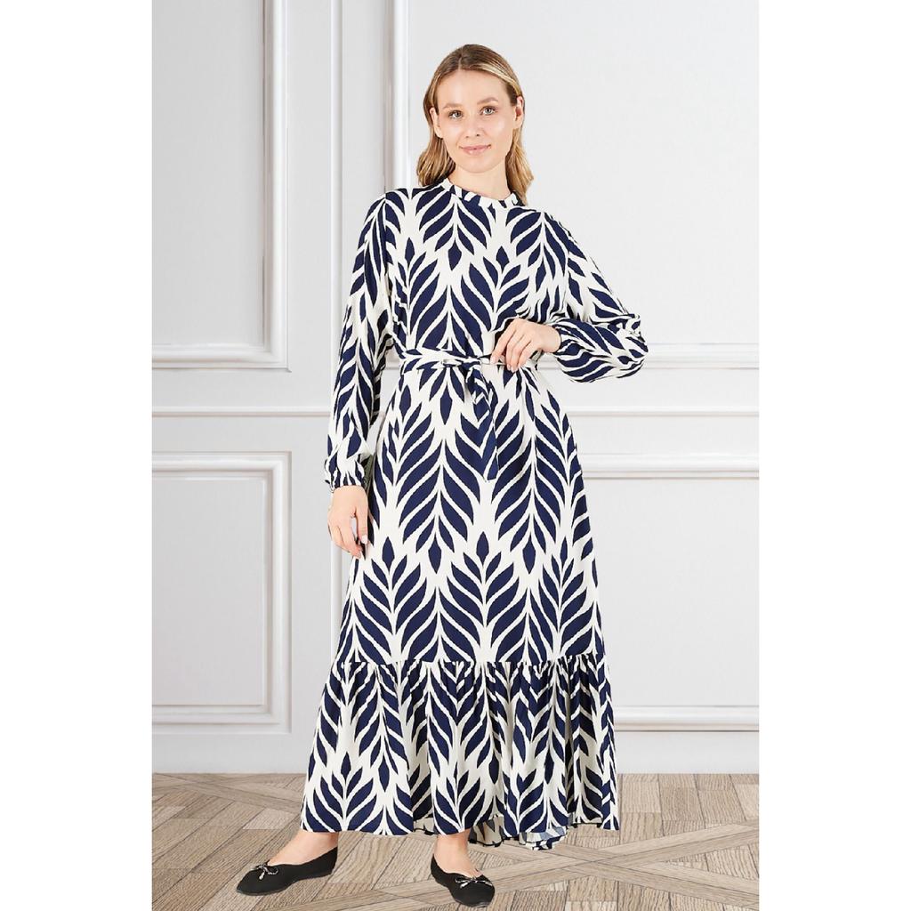 Women's Magnificent Collar Plus Size Dress Hijab Viscose Fabric Pleated And Pleated Dress