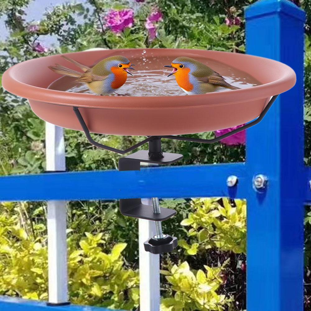 Practical Adjustable Deck Railing Bird Bath Removable Plastic Deck Mounted Bird Bath Brown Bird Bath Feeder for Garden