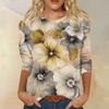 Women's Fashion Casual Round Neck Three Quarter Sleeve Printed T-Shirt Top
