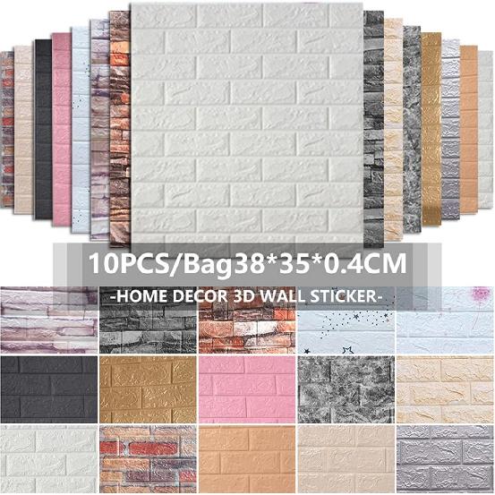 10 Pcs 3D Peel and Stick Foam Wall Panel Stickers, 14 Sq Feet Self Adhesive Faux Stone Decorative Brick Wallpaper Tiles for Home Decor