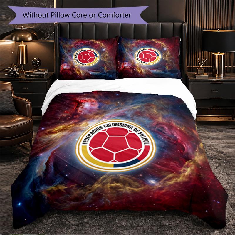 Colombia Football Pattern 3 Pieces Bedding Set Soft Microfiber Duvet Cover with Pillow Cases for Bedroom