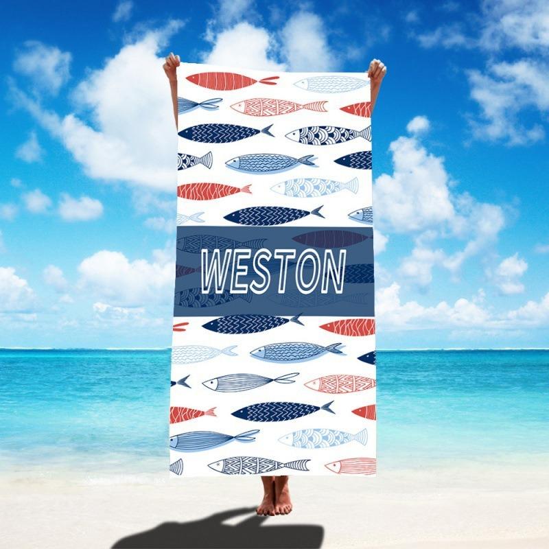 

Fish Beach Towel Ocean Life Polyester Bath Towel Quick Drying Sandless Blanket for Summer Vacation Pool W40*H60(CM)