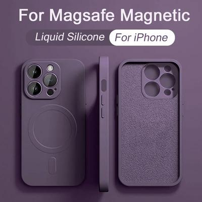 Luxury Liquid Silicone Phone Case For iPhone 15 14 13 12 11 Pro Max Plus For Magsafe Wireless Charging Shockproof Magnetic Cover