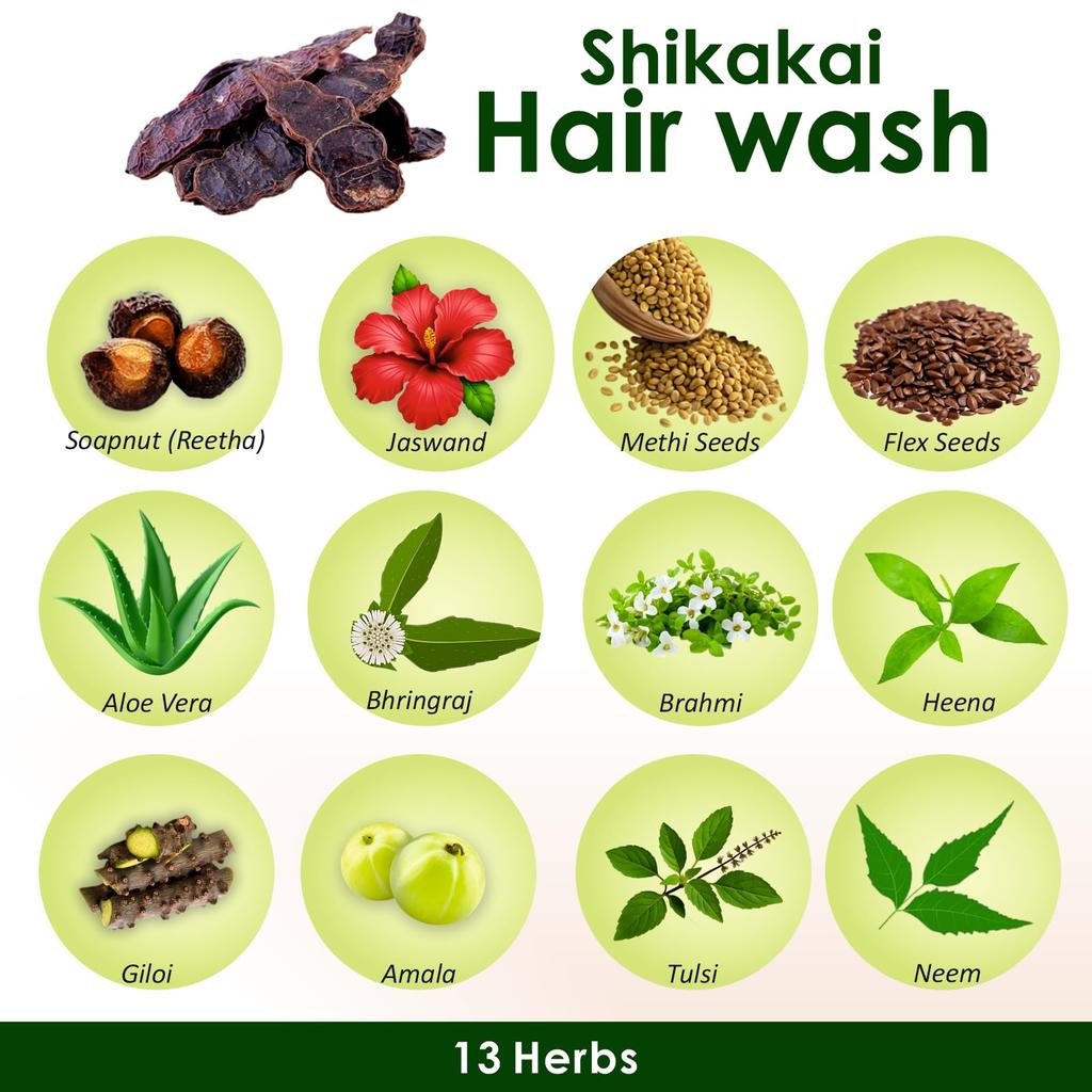 Lavado de Cabello Shikakai 500 ml x 2 – Limpiador Capilar Ayurvédico con Shikakai, Amla, Reetha y Bhringraj para Control de la Caída del Cabello, Limpieza Profunda y Cuero Cabelludo Sano