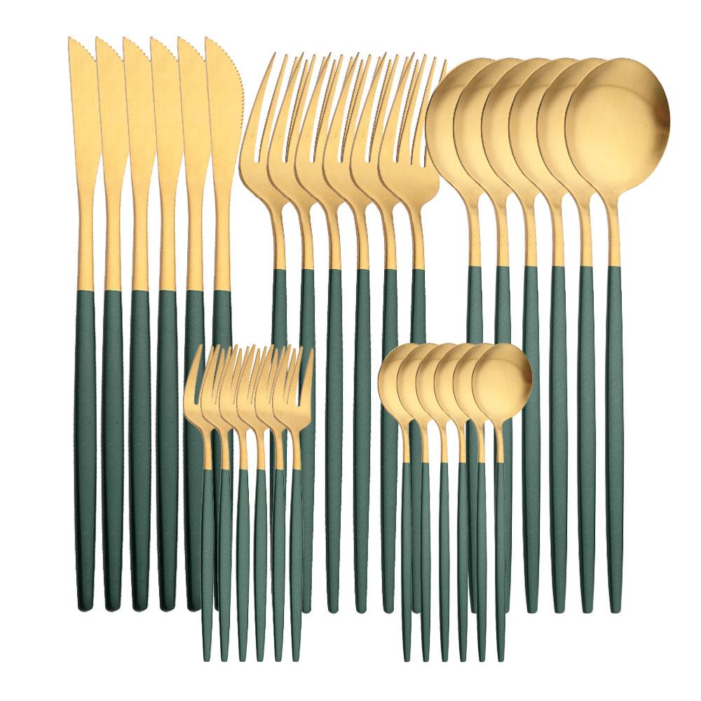 30 buc. Vesălă neagră mată Cuțit din oțel inoxidabil Furculiță pentru fructe Linguriță Veselă Set de tacâmuri Set de tacâmuri de bucătărie Serviciu pentru 6