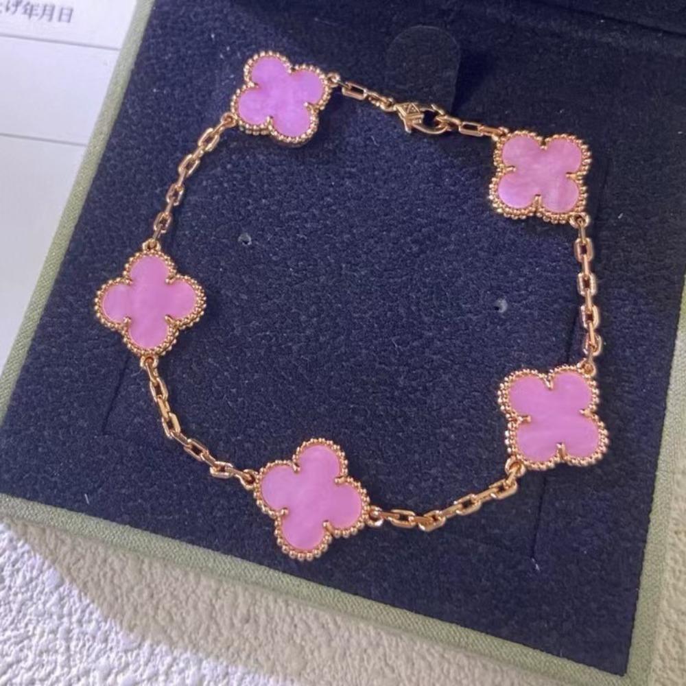 Hochwertiges Kleeblattarmband für Damen Fünf-Blüten-Armband mit natürlichem weißen Perlmutt und rotem Karneol