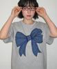 RONRON Big Ribbon Applique Basic Fit T Shirt Gray