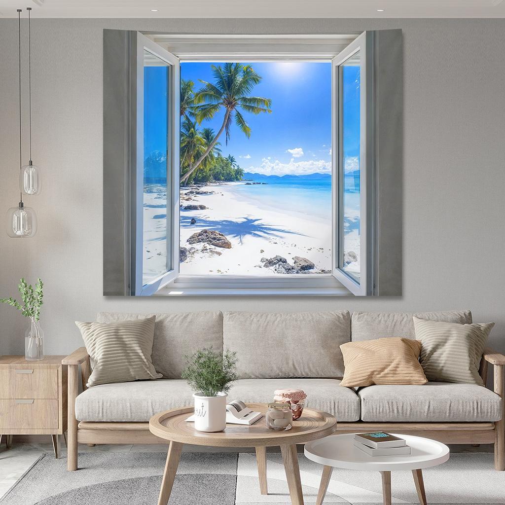 Tropical Beach Palm Tree Tapestry Ocean Scenery Wall Hanging Polyester Summer Aesthetic Decor for Bedroom Living Room Dorm