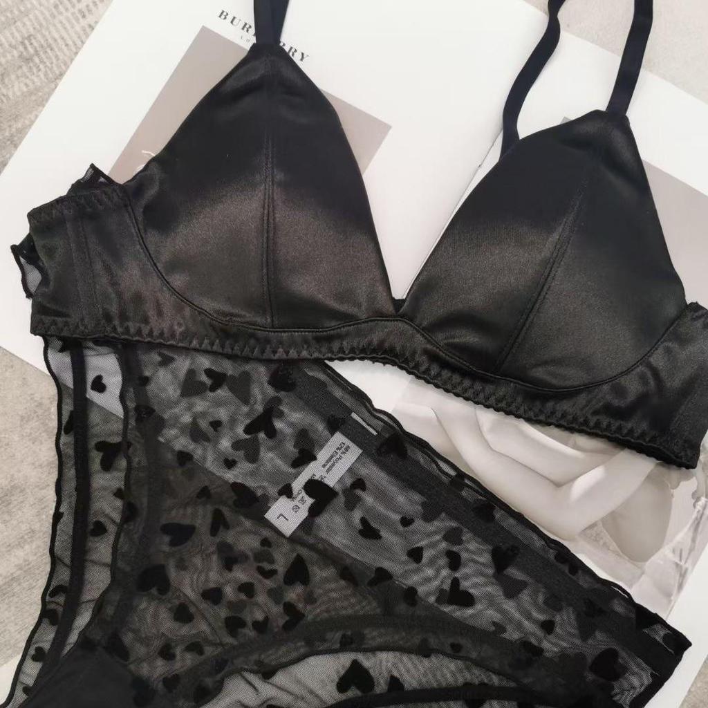 French Satin Triangle Cup Seamless Lingerie Set - No Steel Ring, Available In Small & Large Sizes
