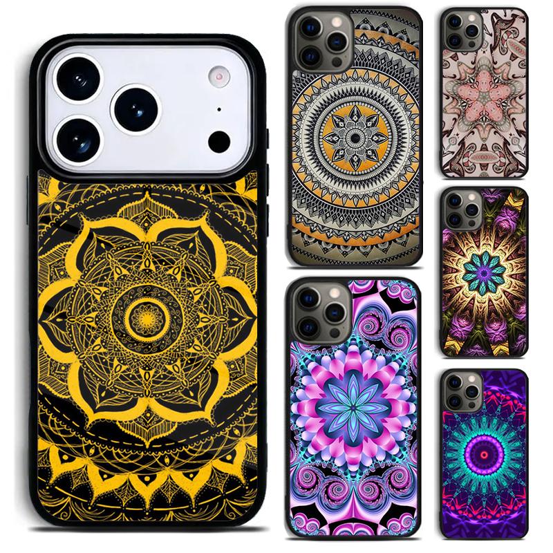 Mandala Flower Totem Phone Case for iPhone 17 16 15 Pro Max Air 14 13 12 11 Plus Shockproof Capa Cover