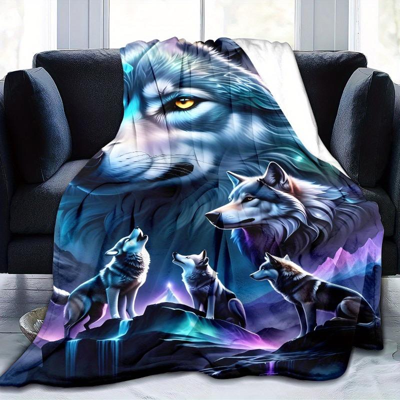 Bohemian Wolf-Themed Flannel Throw Blanket – Hypoallergenic Soft Polyester Quilted Bedding Digital HD Printed