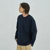 Arrayed Relaxed Cotton Round Long Sleeve T-Shirt [Navy]