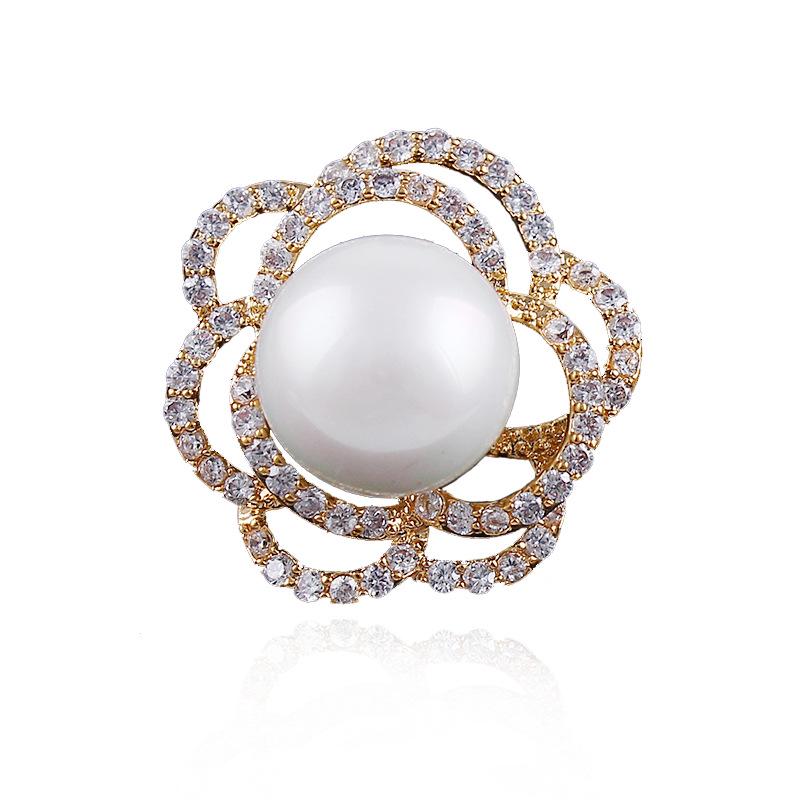 Elegant Rose Brooch with Zircon and Pearl for Women