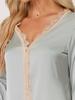 Satin Long Sleeve Lounge Night Lace Cute Top and Bottom Gray S [cheibear] Pajamas, Suit, V-Neck, Trim, Set, Women's, Blue,