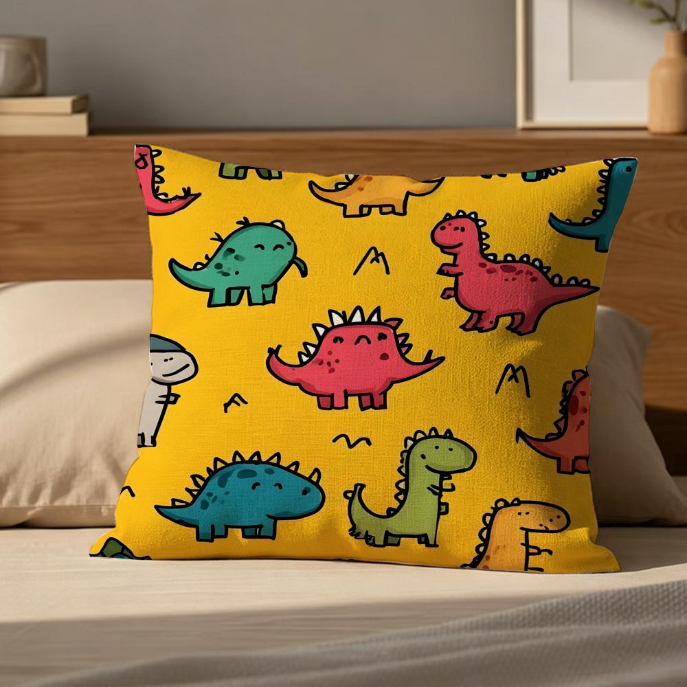 P-Cute Dinosaurs Cushion Cover Cushion Cover Pillowcase, Anti-Mite Invisible Zipper, Linen Sofa Cushion