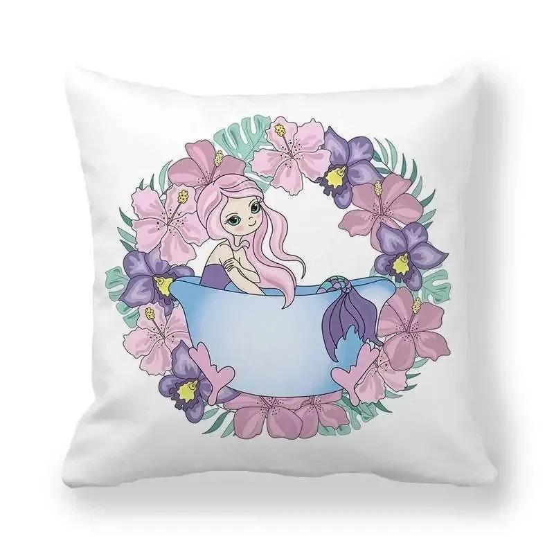 Garland Mermaid Pattern Decorative Pillow Cover Car Sofa Square Cushion Pillow Cover