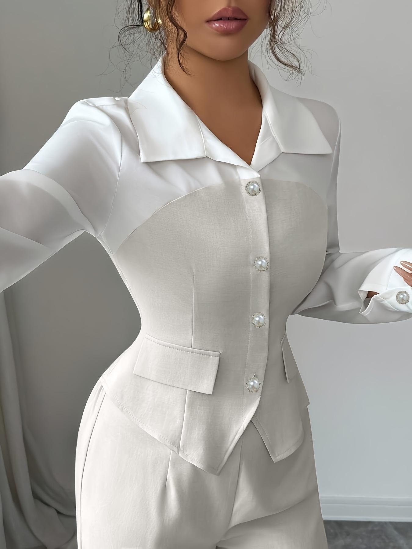 

2026 Spring European & American Style Women s White Patchwork Vest & Wide-Leg Pants Two-Piece Set Extra Large слоновая кость