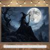 2D planar flag - Halloween-themed party banner background moonlit witch theme with full moonzyc