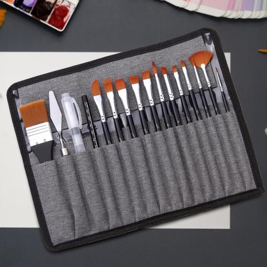 18Pcs/Set Acrylic Paint Brush with Storage Bag DIY Wooden Handle Nylon Hair Watercolor Drawing Brushes Pen Set for Classroom