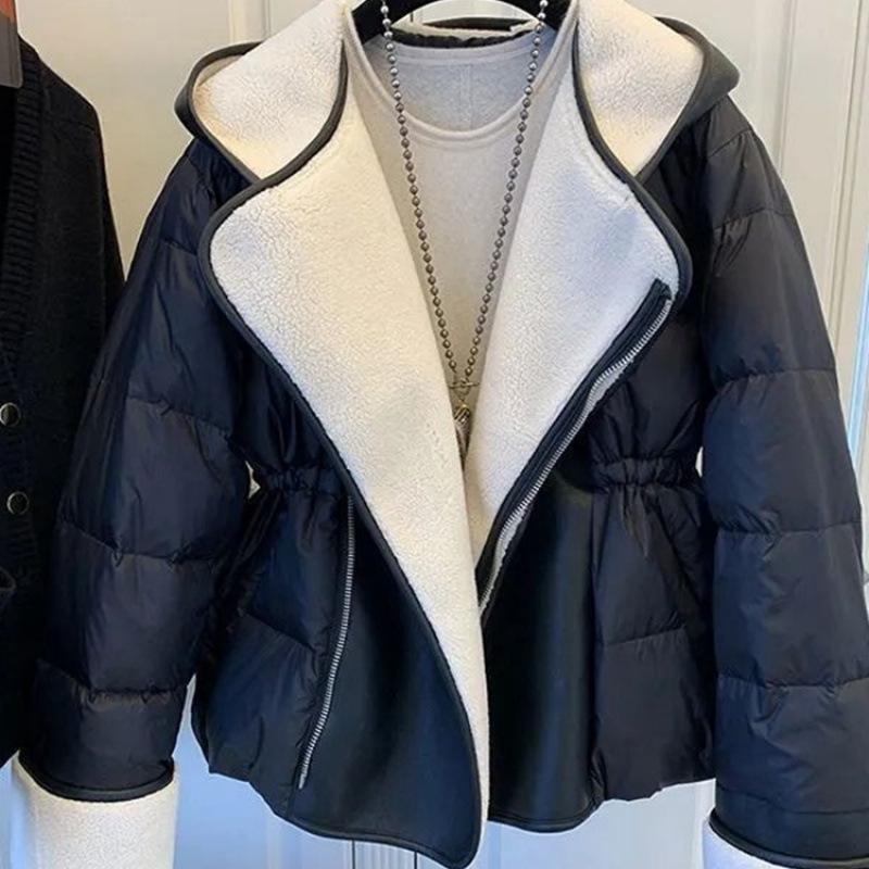 

2024 Женское короткое приталенное хлопковое пальто - Корейская теплая куртка, облегающая талию, для осени/зимы 2XL for 125-135 kg