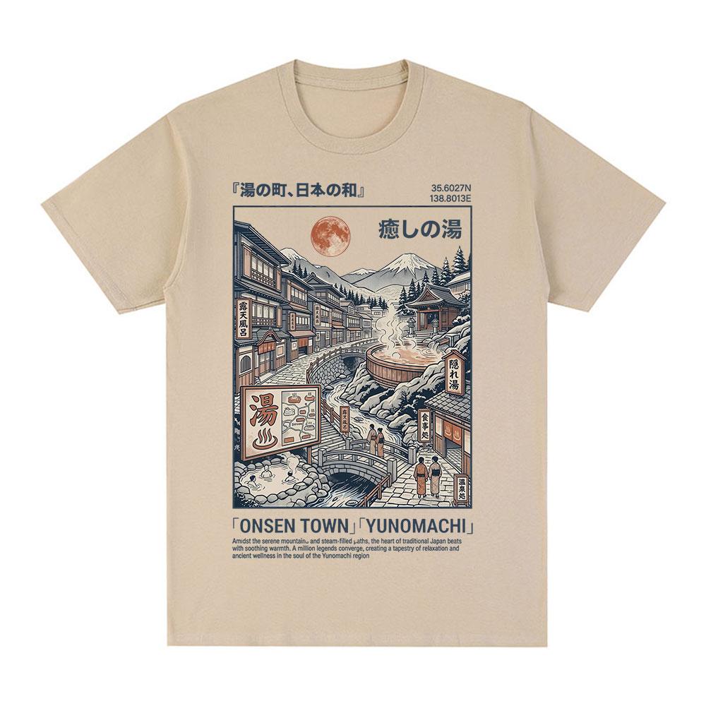

Onsen Town Yunomachi T-shirt Retro Japanese Style Hot Spring Illustration T Shirt Short Sleeve Cotton Casual T-shirts Streetwear 5XL різнокольоровий