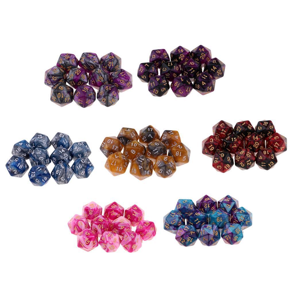 10pcs/Set D20 Colored Acrylic Polyhedral Dice 20-sided Dice Game Set Two-COLORS DND Dice Set for D&D TRPG Board Game Dice