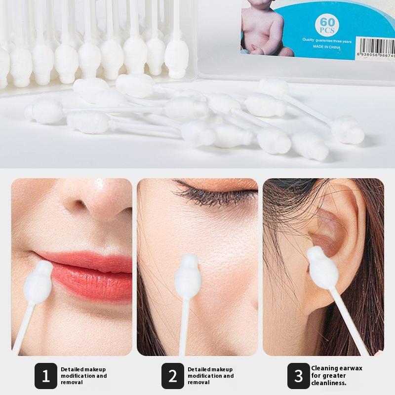 60 Stück Doppelseitige Wattestäbchen zur Make-up-Entfernung, Bio-Wattestäbchen mit Spitze, Papierwattestäbchen für Haustiere und Kosmetik