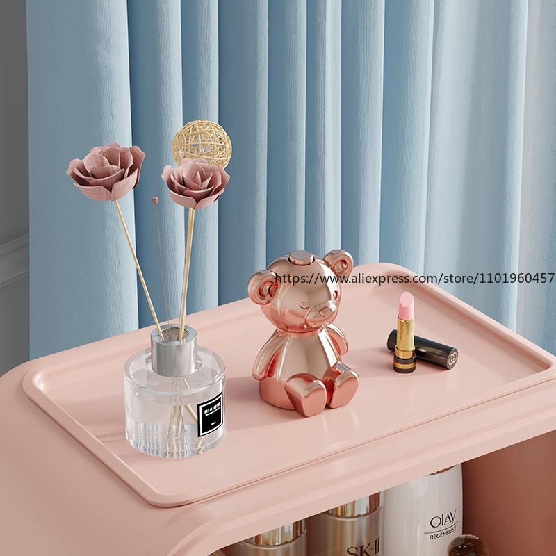 Large Capacity Cosmetic Organizer with LED Light Mirror Desktop Storage Cabinet for Lipstick Skincare Makeup