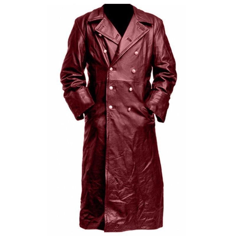 Herren Plus Size Doppelreihiger Leder-Trenchcoat - Europäischer Stil Winterjacke