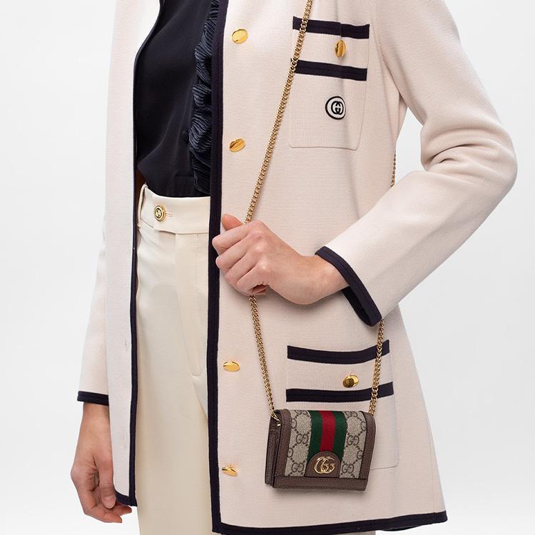Gucci Ophidia Logo Stripe Web Chain Leather Crossbody Bag Women crossbody bag 625711-96IWG-8745