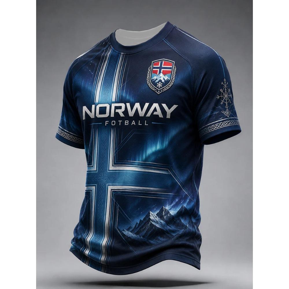Stile Retro Vichingo Nordico 2026 Maglia da Tifoso Norvegese Casual Calcio Manica Corta Traspirante Asciugatura Rapida Alla Moda per uomo