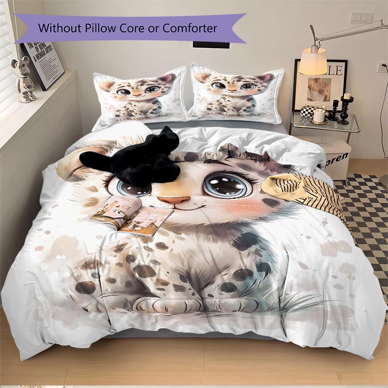 3pcs Little Leopard Pattern Bedding Set, 1* Cover + 2*Pillowcases, Printed Bedding Set, Soft and Comfortable, Suitable for Bedroom and Guest