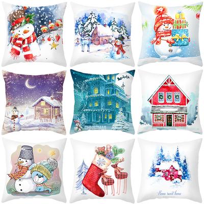 Neue Schneemann Weihnachts-Kissenhülle Winter Cartoon Druck Sofa Mode Heim Kissenhülle