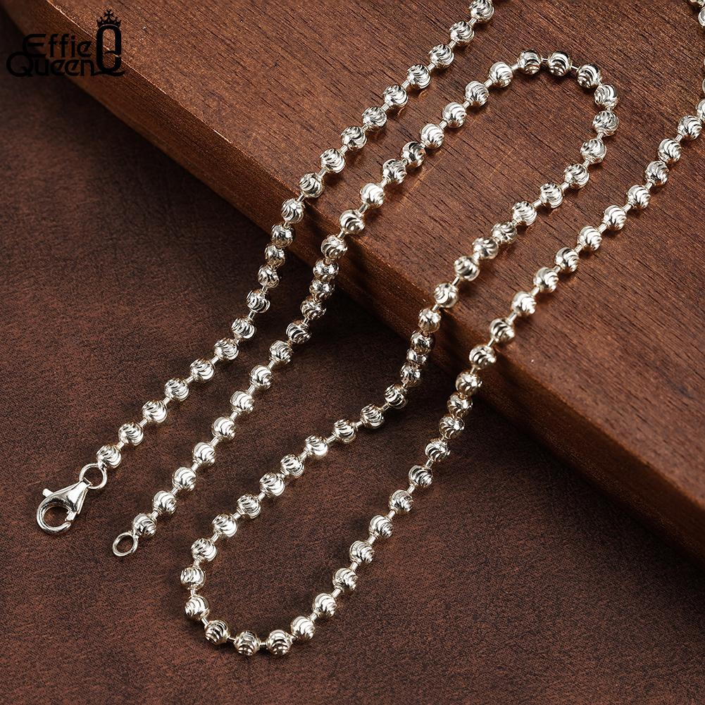 Effie Queen Vintage Fashion 925 Sterling Silver 3MM Bead Chain Necklace for Men Women Hip Hop Birthday Jewelry Gift 40-60cm SC91