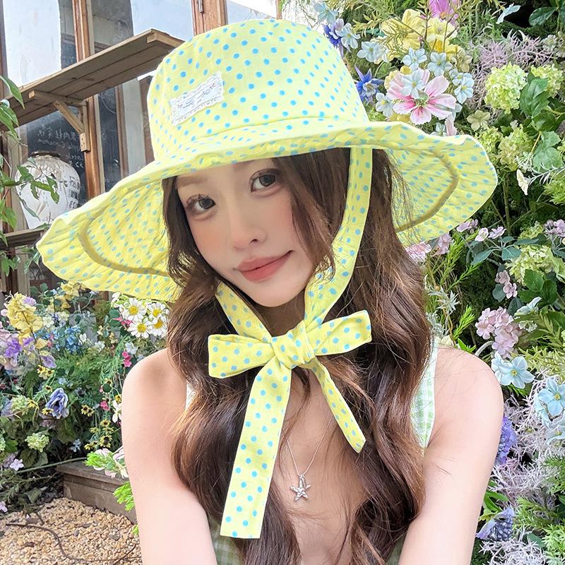 Retro color matching plaid bucket hat summer light big brim sun protection sun hat outdoor versatile face covering sun hat