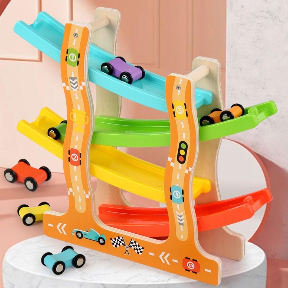 Four-layer Inertia Car Toys Traffic Theme Gravity Race Track Toy Wooden Gliders Track Boys Girls
