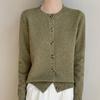Jaro 2025 Retro Sametový Pletený Kardigan s Kulatým Výstřihem - Prostorově Barvený Volný Střih pro Ženy
