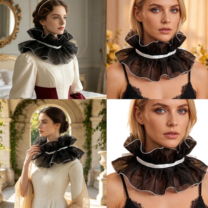 Gefalteter Rüschen-Faux-Kragen Dekoratives Halsstück Accessoire für Damen Abnehmbarer Halskragen für tägliches Outfit Layering und Foto-Styling