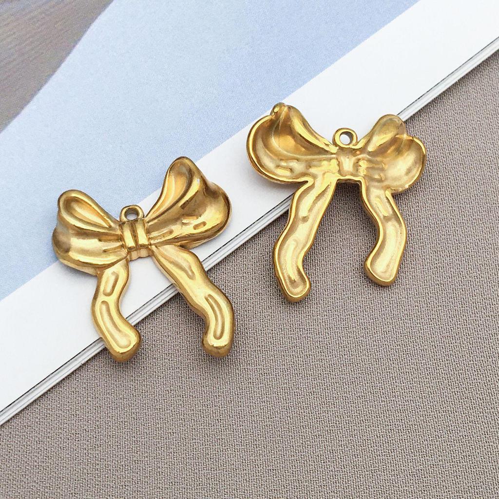 Gold Stainless Steel Bow Necklace & Bracelet Set - Versatile Pendant, Charm, DIY Earrings, Fashion Jewelry Accessories.
