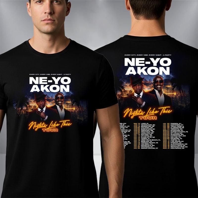 26 Women Men Ne-Yo Akon Nights Like This Tour T-Shirt, R&B Concert Tou T-Shirt, Comfortable, Br