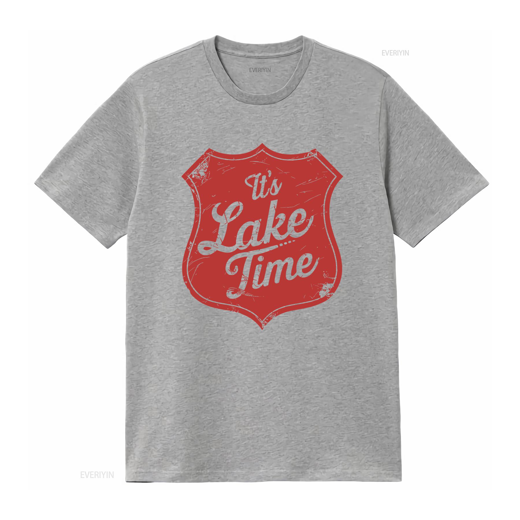 

Its Lake Time Retro Shield T Shirt Vintage Style Summer Vacation vintage Washed Top For Everyday Wear Casual Versatile fashion S