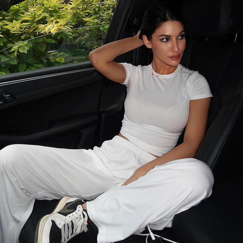 Women Top Pants Suit 2 Piece Sets Thin O-neck Long Sleeve Shirts Elastic Wasit Trousers Female Outfits 2025 New Lady Tracksuit