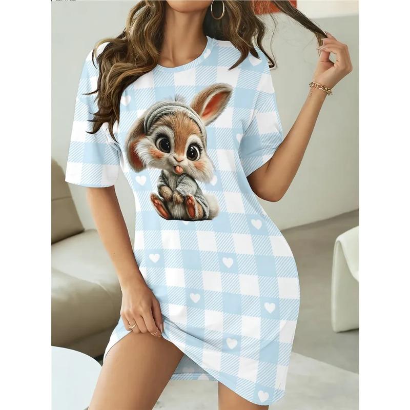 Summer Ladies 3D Printed Short Sleeve Dress Fashion Versatile Trend Breathable Casual