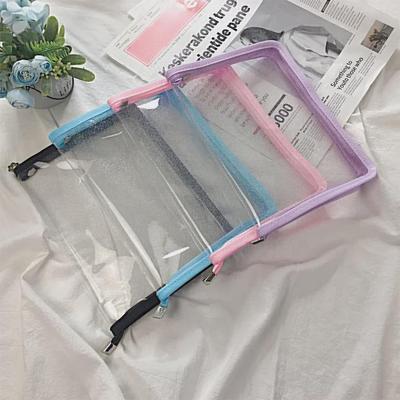 A5 Průhledná třpytivá PVC taška na dokumenty s barevným zipem - Jednoduchá studentská plastová úložná taška