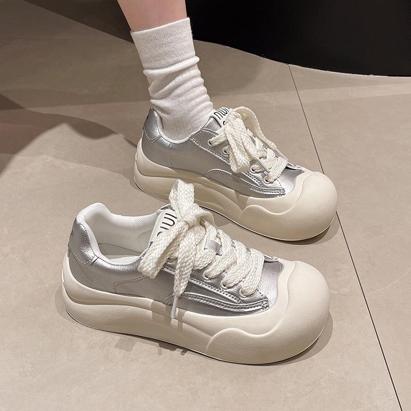 Ugly Cute Big Head Shoes Women's Autumn New Platform White Shoes Women's Leather Versatile Sports and Leisure Board Shoes Women