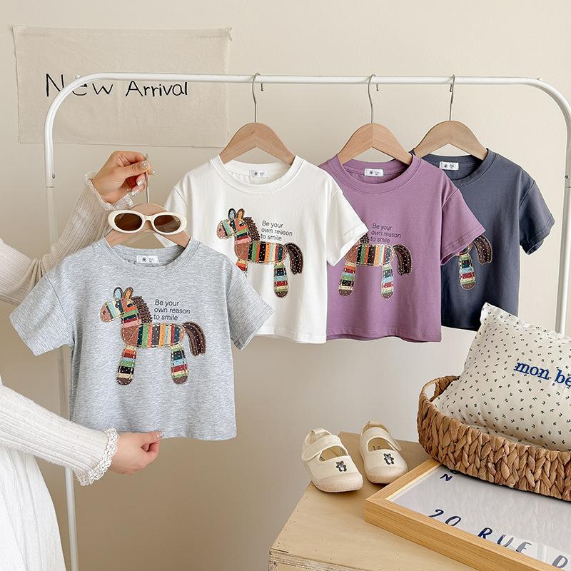Boy Or Girl Casual Cartoon Pony Short-sleeved T-shirt For Summer, Cute Children's Top
