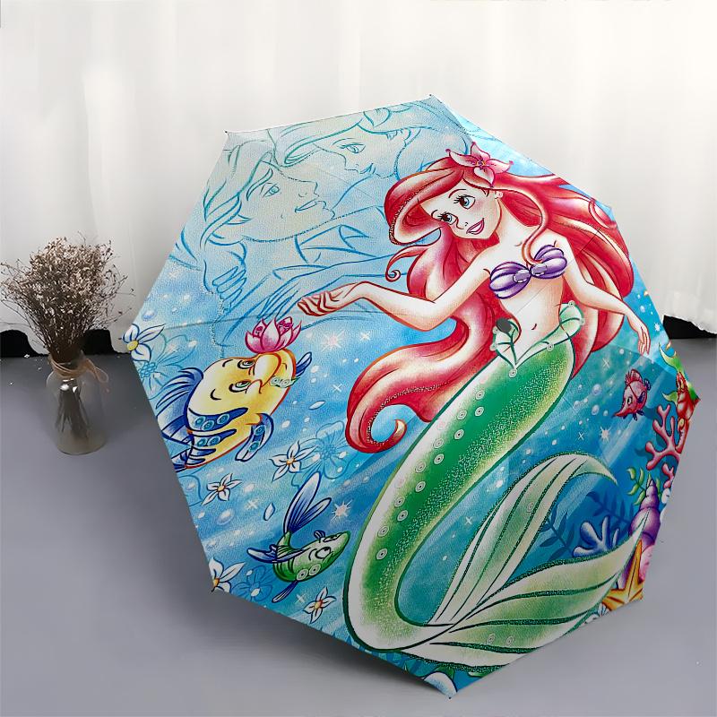 Mermaid,Ocean Themed Automatic Opening and Closing Folding Umbrella, Reinforced 8 Ribs, Compact Travel Design, Fashionable Folding Umbrella,
