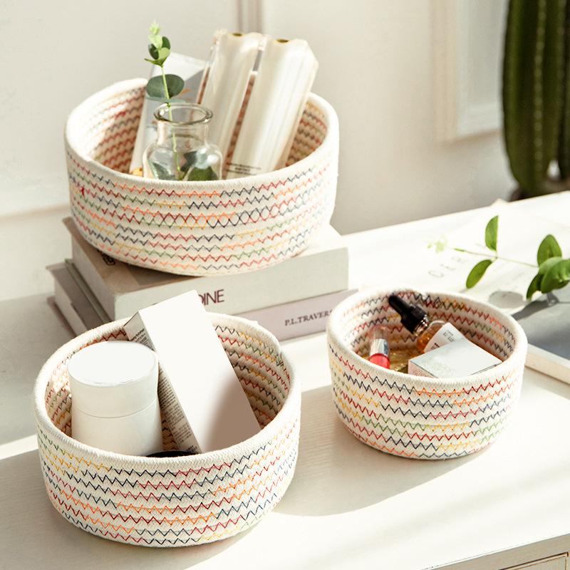 Handmade Woven Cotton Rope Woven Storage Box Basket Desktop Organizer Sundries Toys Comestics Keys Snacks Sundries Organizer