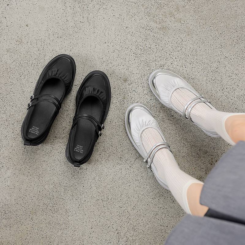 Krazing Pot Dámské tenisky s kulatou špičkou a středním podpatkem z hovězí kůže, s přezkami a pásky